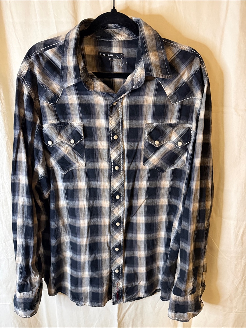 Tin Haul Men's Black and White Plaid Western Snap Shirt